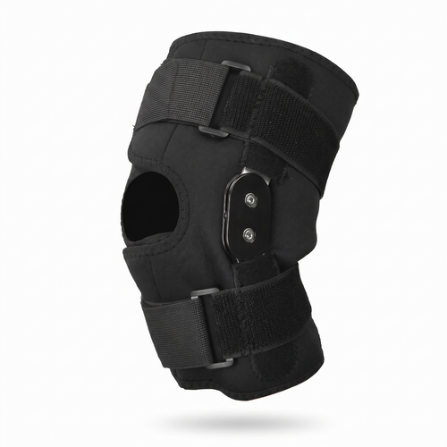 Hinged knee stabilizer brace in black